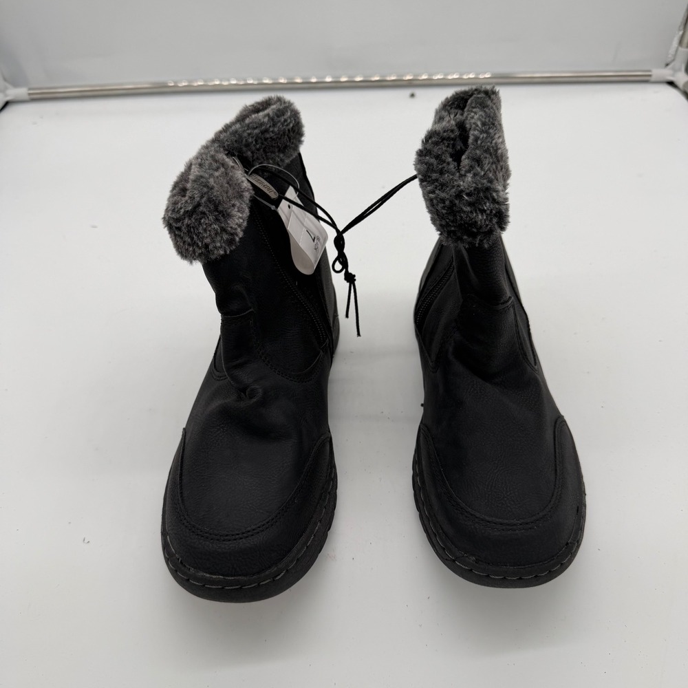 Khombu Addison Womens Black Faux Fur Trim Winter Ankle Boots Size 7 1624858